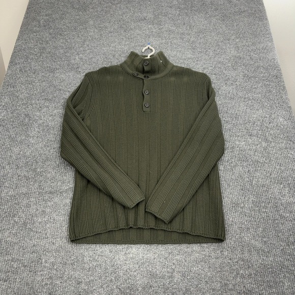 Banana Republic Other - Banana Republic Sweater Men L Green Merino Wool Ribbed Mock Neck Button Military